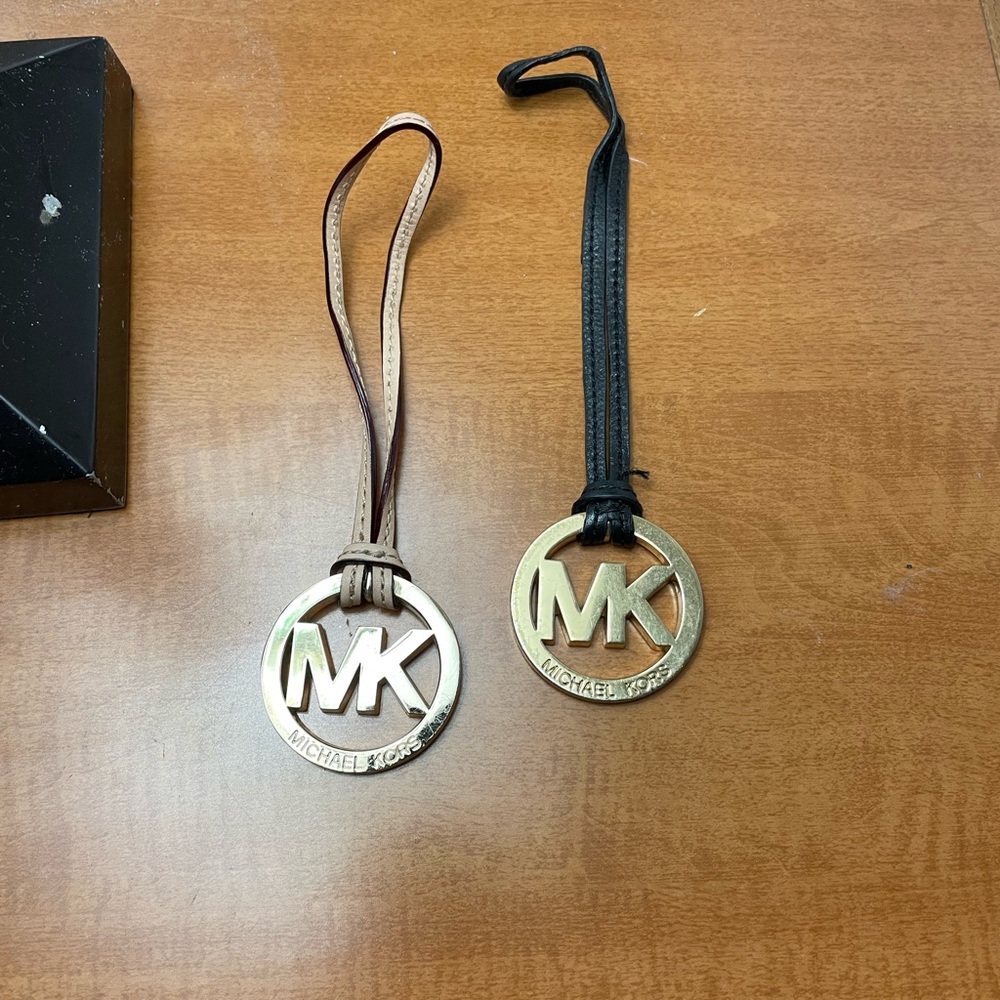 Michael Kors Black or Beige Leather straps & Gold Logo charm. Set of two. - Picture 5 of 8